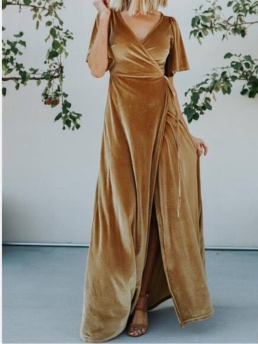 Baltic Born Katelyn Meghan Wrap Dress Size Small Velvet Yellow Gold Formal Event